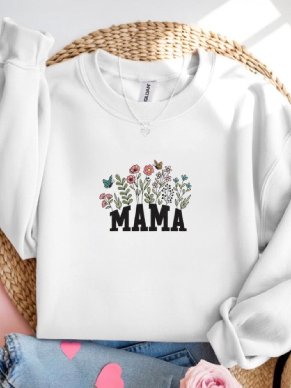Mama Floral White Crewneck Sweatshirt Mom Life Gift Cute Mom Sweater